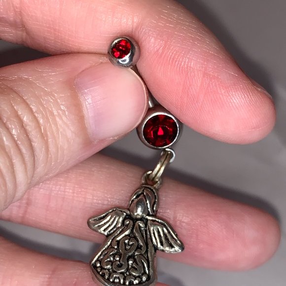 2 gem Ruby Red Cherub And Angel Dangle Belly Ring - Picture 7 of 16